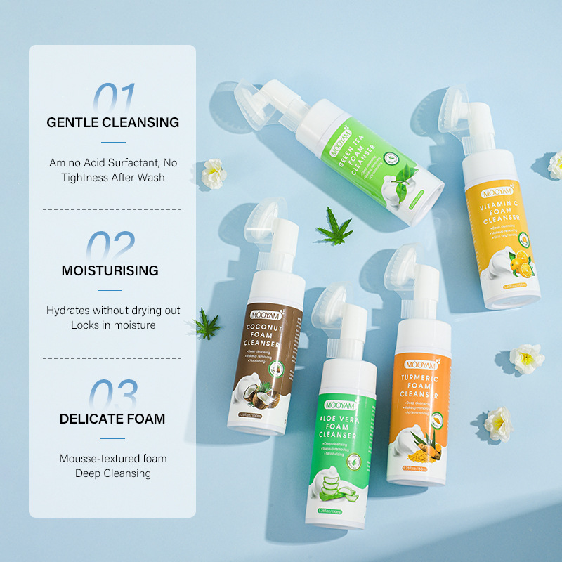 Natural Organic Foaming Acne Face Wash Moisturizing Deep Cleansing Mousse Exfoliating Bubble Facial Cleanser with Brush - Image 2