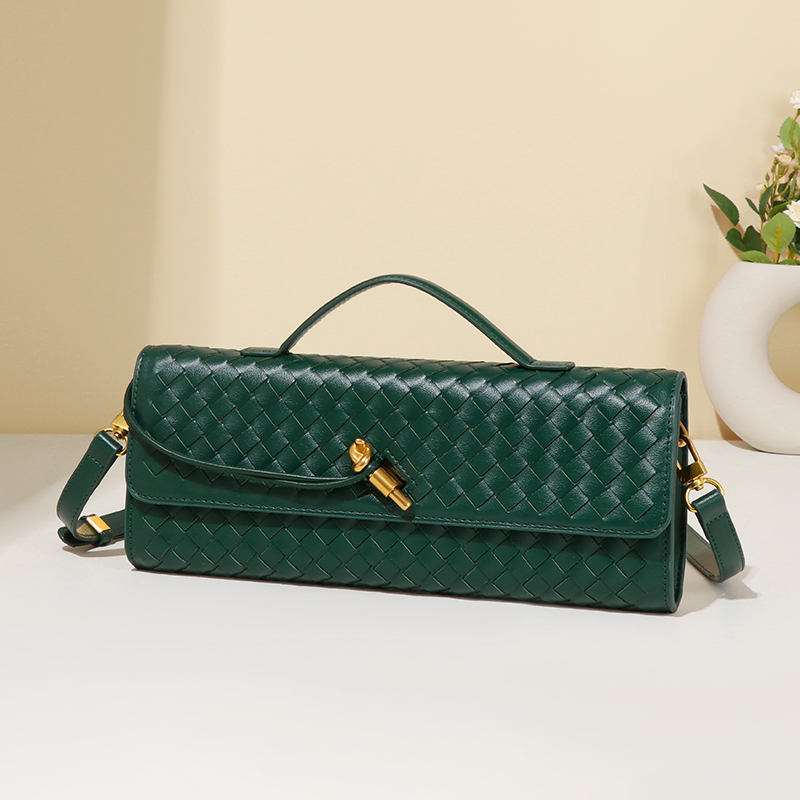 Woven Leather Clutch Purse Top Handle Flap Handbag - Image 4