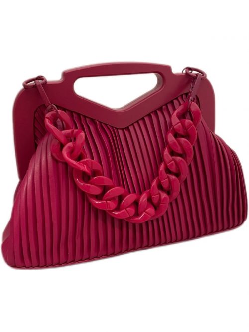 Triangular Handle Pleated Leather Chain Handbag