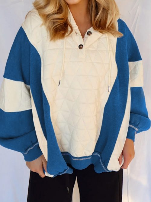 White Quilted Fleece Color Block Patchwork Oversize Hoodie