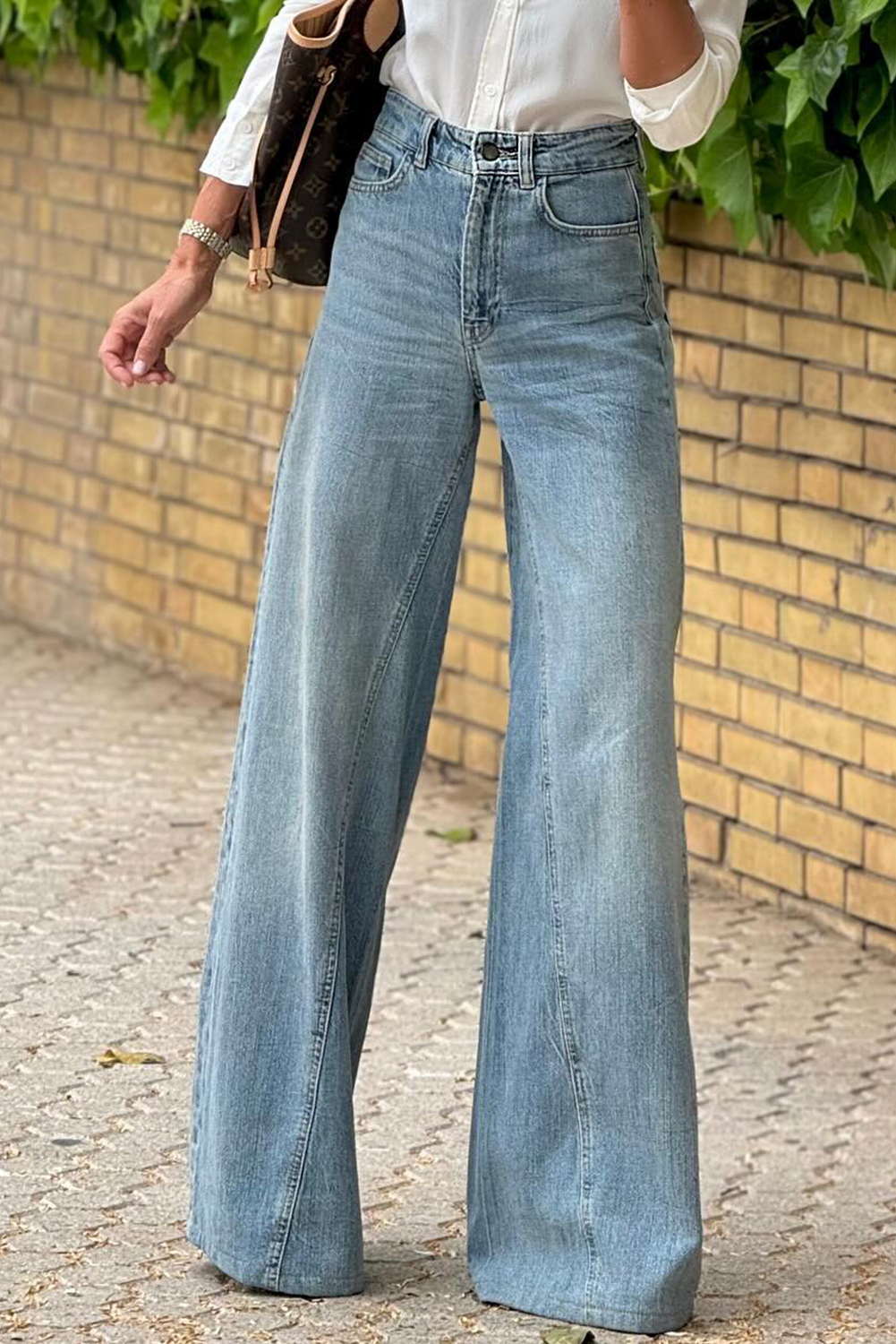 Dusk Blue Acid Wash Extra Wide Leg High Waist Long Jeans - Image 3