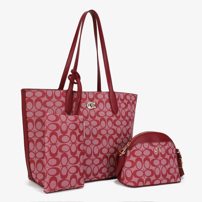 3-Piece Oval Monogram Handbag Set – Tote, Crossbody & Wallet - Image 3