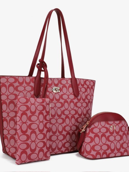 3-Piece Oval Monogram Handbag Set – Tote, Crossbody & Wallet