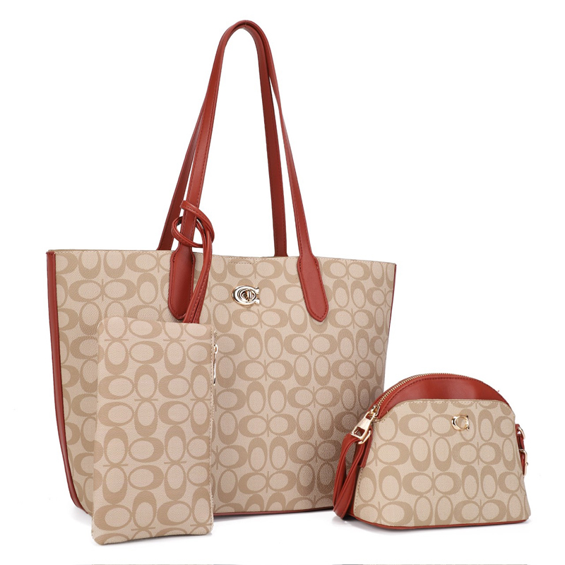 3-Piece Oval Monogram Handbag Set – Tote, Crossbody & Wallet - Image 4