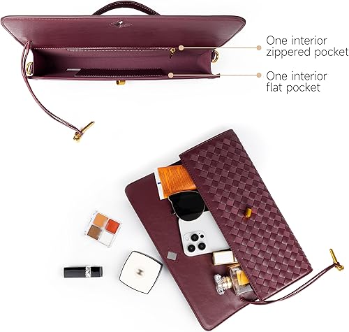 Woven Leather Clutch Purse Top Handle Flap Handbag - Image 13