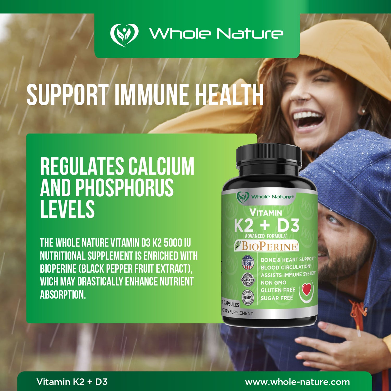 Whole Nature K2 (MK7)+D3 Plus Calcium - Image 5